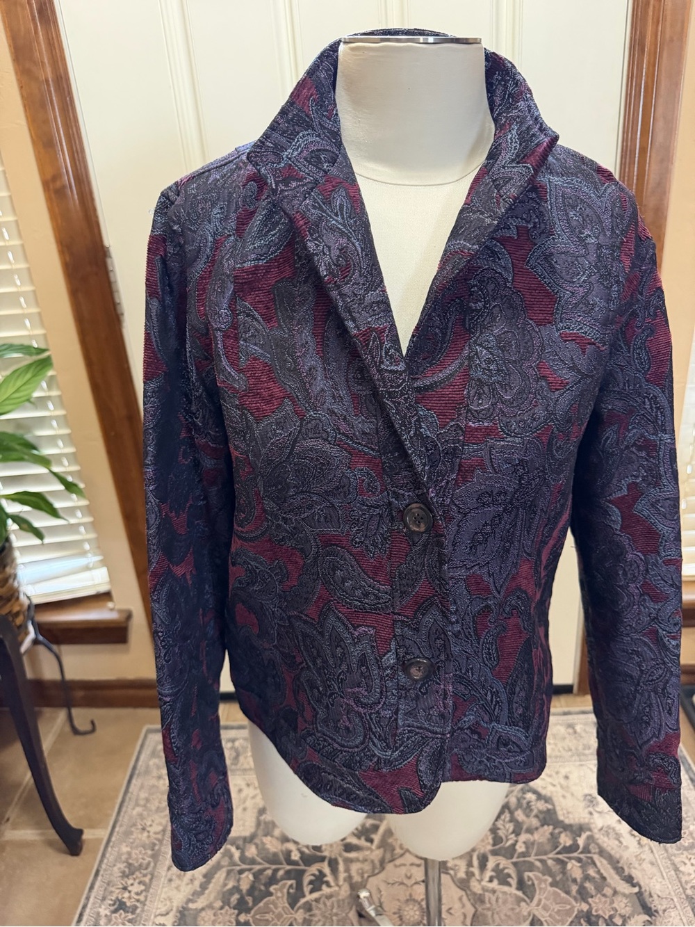 Coldwater Creek Paisley Blazer in Burgundy and Navy